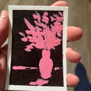 ACEO Original Miniature Abstract Painting- Pink Floral Art Card